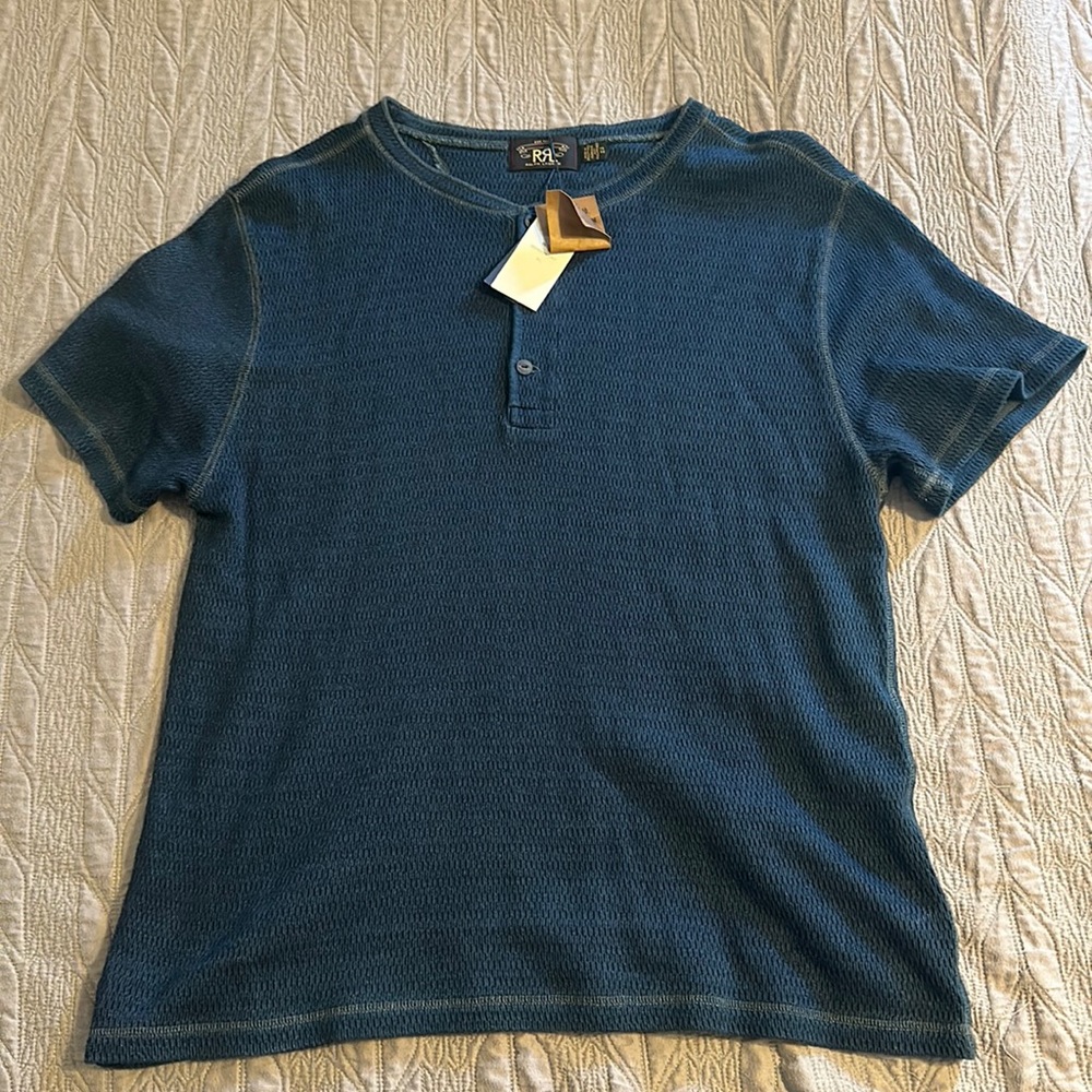 NWT. Ralph Lauren Waffle Knit Indigo Short Sleeve Henley XL